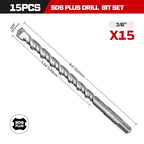 Geinxurn 3/8" x 8" SDS Plus Rotary Hammer Drill Bits, 15PCS Double Thread Masonry Drill Bits Set Carbide Tipped, Drilling in Brick, Stone and Concrete, Cement Walls - size: SDSBIT030808-015