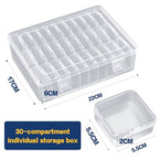 1 Large Box & 30-Grid Transparent Plastic Bead Organizer (Hinged Lid) — A Portable Craft Storage Solution for Jewelry Making, DIY Projects, Nail Art, and Storage of Screws & Small Parts