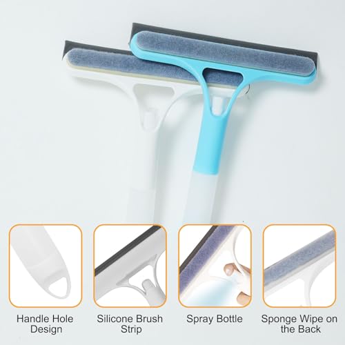 3-in-1 Spray Window Squeegee with Scraper and 2 Cotton Pads, Blue - color: Pro-blue