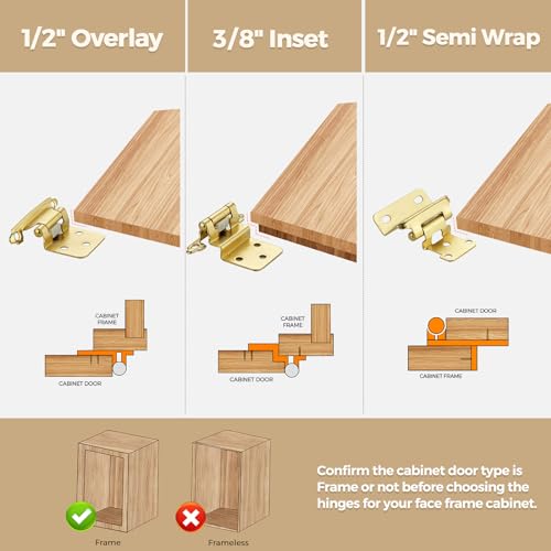 30 Pack 15 Pair Gold Cabinet Hinges, 1/2" Semi Wrap Kitchen Hinges - color: Gold, size: 1/2" Semi Wrap