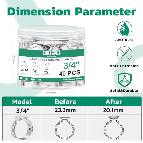 OURU 40PCS 3/4 Pex Crimp Rings, 304 Stainless Steel Pex Fittings - size: 3/4" × 40PCS