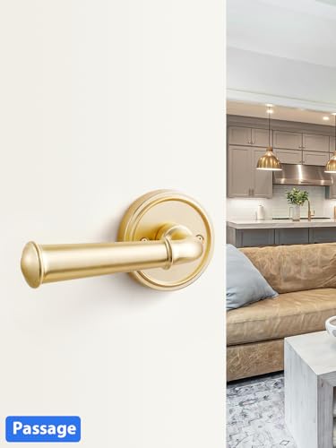 Door Handle Brushed Gold Passage Door Lever Gold DoorHandle, 1 Pack - color: Brushed Gold