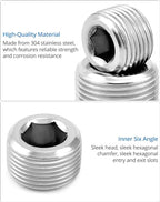 QWORK 304 Stainless Steel Pipe Fitting Kit Hex Countersunk Plug Assortment Set with NPT Male Thread 16 Pcs