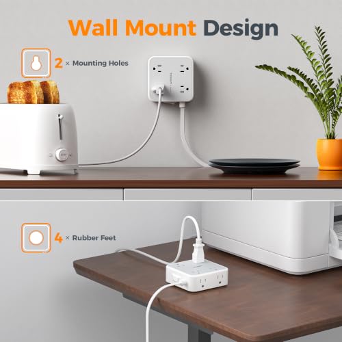 TESSAN Surge Protector Power Strip with 900J Surge Protection, 10 Ft, Grey - color: Grey with 1 USB C, size: 10 feet