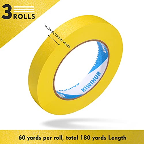 Yellow Painter's Tape,0.7" x 60 Yards x 3 Rolls (180 Yards Total) - Medium Adhesive Masking Tape for Painting,Labeling,Automotive Refinish (Pack of 3) - color: Yellow, size: 0.7", 60 yards (Pack of 3)