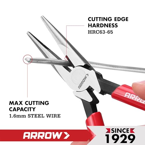 ARROW 6" High Leverage Needle Nose Pliers with Side Cutters, Long Nose Pliers for Gripping, Wire Bending, Cutting (Pack of 2) - size: 6 INCH (Pack of 2)