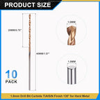 PATIKIL 1mm Drill Bit Carbide for Stainless Steel Hard Metal 130° 10 Pack - size: 1mm