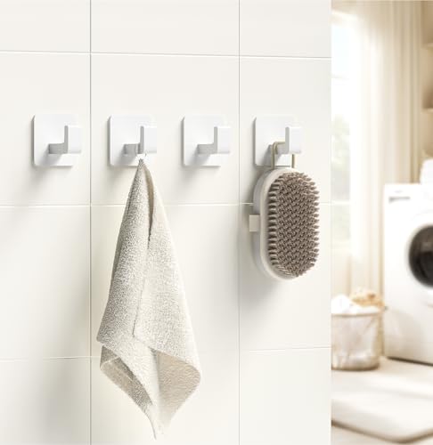 GWAAZXGZ Square Self Adhesive Towel Hooks - 2 Pack White Metal Hooks - color: White, size: 2 Pack