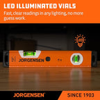 JORGENSEN 12" Magnetic LED Box Level, 90°/180° Torpedo Lighted Leveler Tool - size: 12 inch