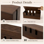Large Cable Management Box, Wooden Cord Organizer Box with Lid