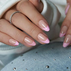 Curvlife Soft Gel Press On Nails Medium Almond Nude Pink French Tip with Polka Dots, Glue On Fake Nails Reusable False Nails Stick On Nail Tips for Women - color: B9 - Pink French Tip Polka Dots