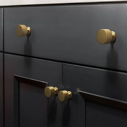 RZDEAL 4pcs Solid Brass Cabinet Knobs Pulls Cabinet Drawer Dresser Gold Knobs Modern Handles (1-1/8"x1-1/8/28mmx28mm),Brushed Brass Finish - color: Gold, size: 1-1/8 Inch