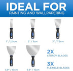 E•Werk - 5-Pc Scraper Set - Paint & Wallpaper Remover Set - Stainless Steel Spatula Knife Set for Plastering & Drywall Putty Filling - Ideal Painter Tools for Plaster Scraping & Finishing