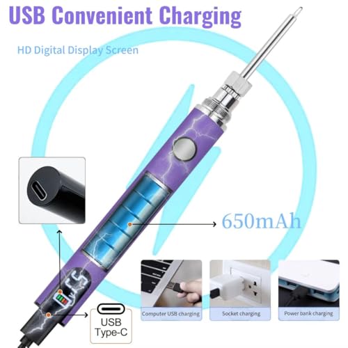 Rechargeable wire burning kit, digital wire burning tool. Suitable for bead stringing, leather craftsmanship, sewing, weaving, wax carving, wood stamping, etc (Purple) - color: Purple