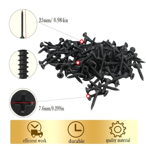Drywall Screws, #6 x 1 in., Fine Thread Phillips Bugle Head Screw for Drywall/Wood, Black Phosphate Coated Finish, Sharp Point, High Hardness Quick Self Tapping Screws, Black (130 Pack) - size: #6 x 1-Inch