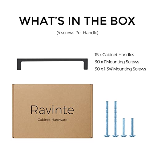 Ravinte Matte Black Square & Solid Cabinet Handles,6-1/4 Inch,15 Pack - size: 6-1/4 Inch Hole Center