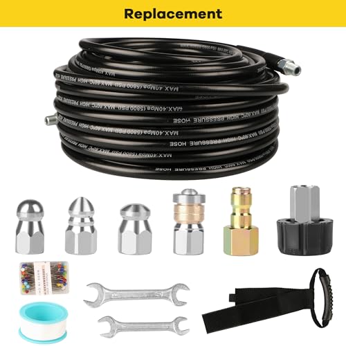 Pressure Washer Drain Jetter – Sewer Jetter Kit for Pressure Washer 50ft 1/4 Inch NPT Hose Nozzles and Adapter 5800PSI Clears Clogs in Pipes & Sewer Lines - size: 50FT X1/4in