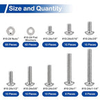 206Pcs #10-24 x 1/4" to 1-1/4" Pan Head Machine Screws Nuts Washers Kit - size: #10-24