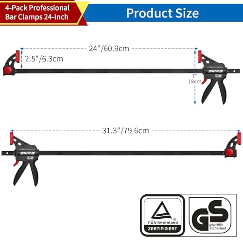 4-Pack 24" Bar Clamps for Woodworking Set with GS Certificate - size: 24''