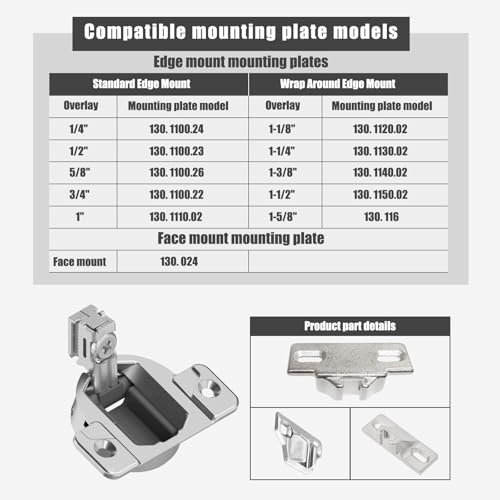 110-Degree Cabinet Door Hinges - Replacement for Blum Compact 33 Self-Closing Hinges, Adjustable Screw-On Design for Open-Side/Standard Cabinets, Soft-Close Durable Steel (Sliver, 2 Pack) - size: 2 Pack