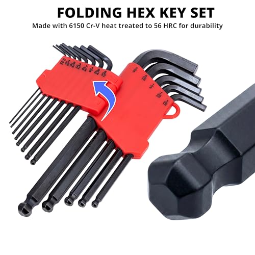 NEIKO 01101A Standard Allen Wrench Set, 13 Piece Ball End Hex Key Set, SAE Long Allen Keys 0.05” to 3/8 Inch Hex Wrench Set for Bike Bicycle Repair, Black Oxide Chrome Vanadium, Hanging Storage Case - size: SAE - 13pc