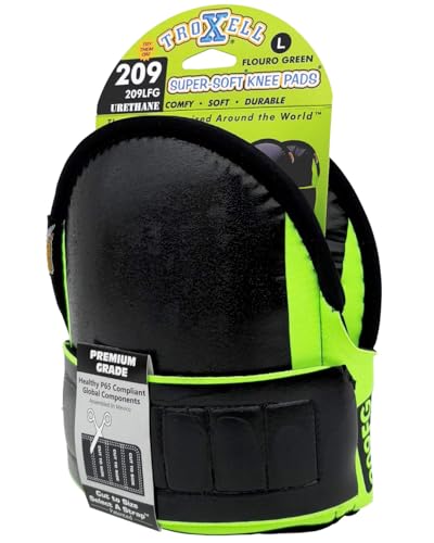 TROXELL USA Super-Soft Large Fluorescent Green Knee Pads - Comfortable, Adjustable, Washable Kneepads