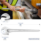 MAXPOWER 24" Adjustable Wrench, 2.4" Jaw Opening, Tapered Handle - size: 24"