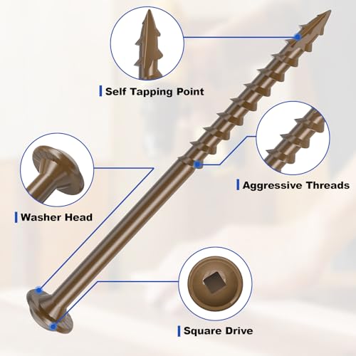 #8 Pocket Hole Screws 2-1/2 Inch, 100Pcs Coarse Thread Wood Screws, Square Drive, Washer Head, 4-Layer Coating, Drive Bit Included (Brown) - color: Brown, size: #8 x 2-1/2"