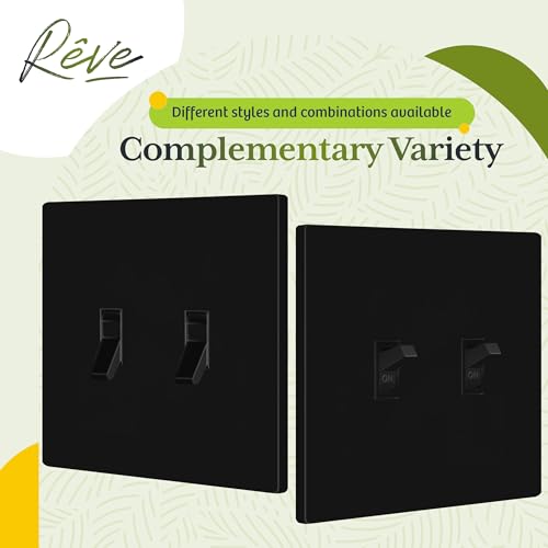 TG Mid-Size Screwless Double Toggle Light Switch Cover Plate, 2-Gang, Black - color: Black, size: 2 Gang