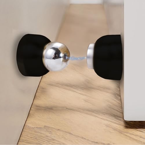 Powerful Magnetic Doorstop - 2 Pcs Stainless Steel Mini Door Stopper, Heavy Duty Magnetism Door Holder for Bedroom Bathroom Kitchen Home Office (Black)