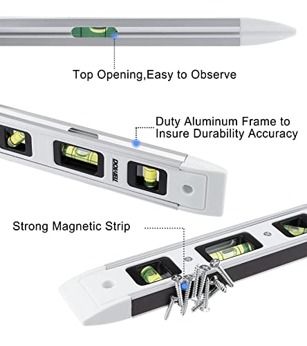 DOWELL Magnetic Torpedo Level Mini Bubble Level Box Spirit Level Alloy Frame 180/90/45 Degree 9-Inch (2, White) - color: 2pcs-white