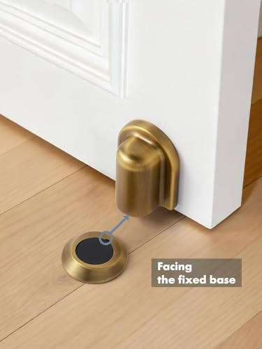 1 Pack Antique Brass Door Stopper Magnetic Door Cathc Floor Mounted Door Stop Keep Door Open with Screws and Adhesive No Drilling - color: Antique Brass