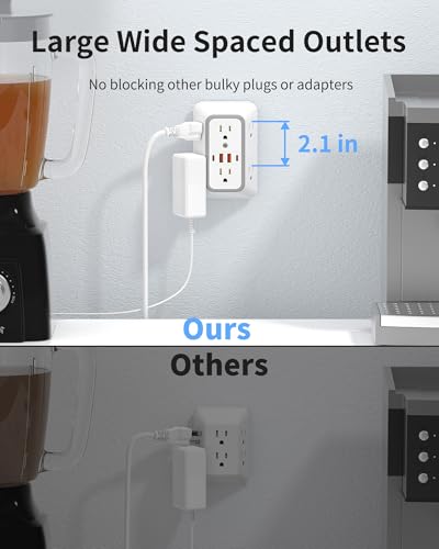 2 Pack Outlet Extender 6 Outlet Wall Plugs 2 USB A Ports and 2 USB C Ports - size: 2pack