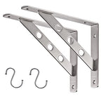 YUMORE 10 Inch Shelf Bracket, Heavy Duty L Bracket with 2 S Hook, 2 Pack - size: 10"(Soild)
