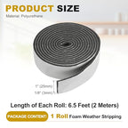 uxcell Weather Stripping Door Seal, 1" x 1/8" x 6.5 Ft Adhesive Foam Tape Seal Soundproof Insulation Strips for Door Frame Window Gaps (1 Roll, 6.5 Feet) - size: 1" x 1/8" (6.5 Ft)