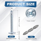 100Pcs #10x1-1/2 Sheet Metal Screws 410 Stainless Steel Silver - color: Blue and White, size: #8x1-1/4"