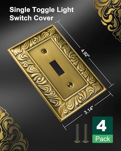 4-Pack Paisley Pattern Single Toggle Light Switch Cover Plate, Metal Plate - style: 1 Toggle 4PK