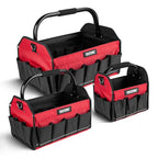 HAUTMEC 3PCS Heavy-Duty Tool Tote Bag Set, 1680D Large Tool Bags with Rigid Frame, Foldable Handle & Padded Shoulder Strap, Water-Resistant Hard Base, Multi-Pocket Tool Box Organizer – HTTBH25052 - style: Tool Tote | 3-Piece