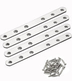 4 Pack Flat Mending Plate for Wood, Stainless Steel Straight Brackets Flat Repair Fixing Wood Brace Joining Plates Connector with Fixing Screws (4, One line shape8in) - size: One Line Shape 8 in