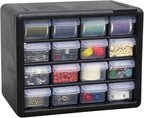 Akro-Mils 16-Drawer Plastic Storage Cabinet, 10.5"W x 6.5"D x 8.5"H, Black - size: 16 Drawer