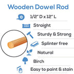 Dowel Rods Wood Sticks Wooden Dowel Rods - 1/2 x 12 Inch Unfinished Hardwood Sticks - for Crafts and DIYers - 25 Pieces by Woodpeckers - size: 1/2" x 12" Dowels