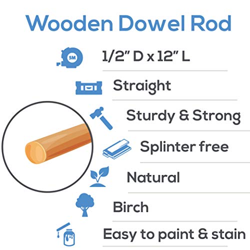 Dowel Rods Wood Sticks Wooden Dowel Rods - 1/2 x 12 Inch Unfinished Hardwood Sticks - for Crafts and DIYers - 25 Pieces by Woodpeckers - size: 1/2" x 12" Dowels