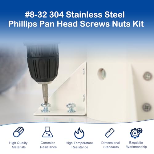 280Pcs #8-32 x 1/4" to 1-1/4" Pan Head Machine Screws Kit with Nuts Washers - size: #8-32