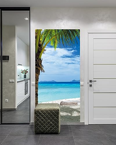 FLFK Door Decal Sticker - Beach and Palm Tree,Peel and Stick Mural,Combined Size 36"x80",Split into 2 Pieces - color: Mt2219, size: 36"x80"