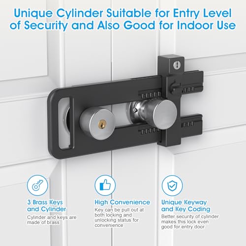 AST French Door Lock for Double Doors, Adjustable, 3 Brass Keys, Key Differ - style: Matte Black with Keyed Differ