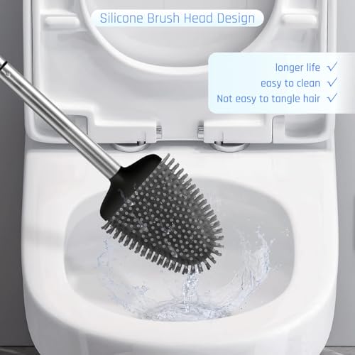 Sellemer Silicone Toilet Brush, Ventilation Slots Base Holder 4 Pack, Black - color: Black-4pcs