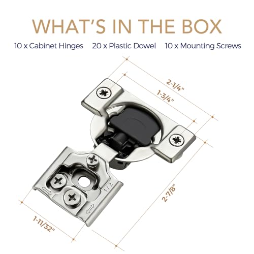 Soft Close Hinges for Kitchen Cabinet Hinges, 1/2 Inch Overlay, 10 Pack - size: 1/2 inch Overlay