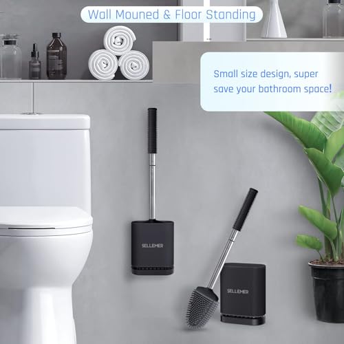 Sellemer Silicone Toilet Brush, Ventilation Slots Base Holder 4 Pack, Black - color: Black-4pcs