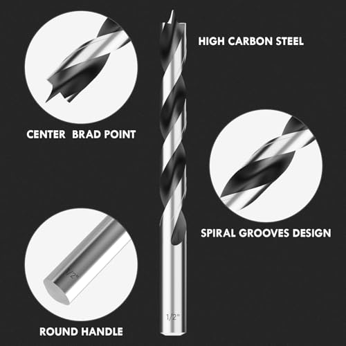 12Pcs (1/8" - 1/2") Brad Point Wood Drill Bit Set - size: Round Shank (1/8"-1/2") - 12pcs