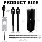 Diamond Core Drill Bit 3"(76mm) with Pilot Bit & Adapters (SDS Plus & Hex) – Upgraded Welded Segments, 8.6" Depth – for Concrete, Solid Brick, Hollow Brick, Masonry & More - size: (3"/76mm)